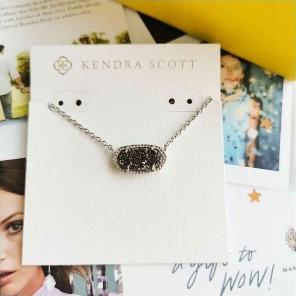 Kendra Scott Elisa Platinum Drusy Necklace Silver